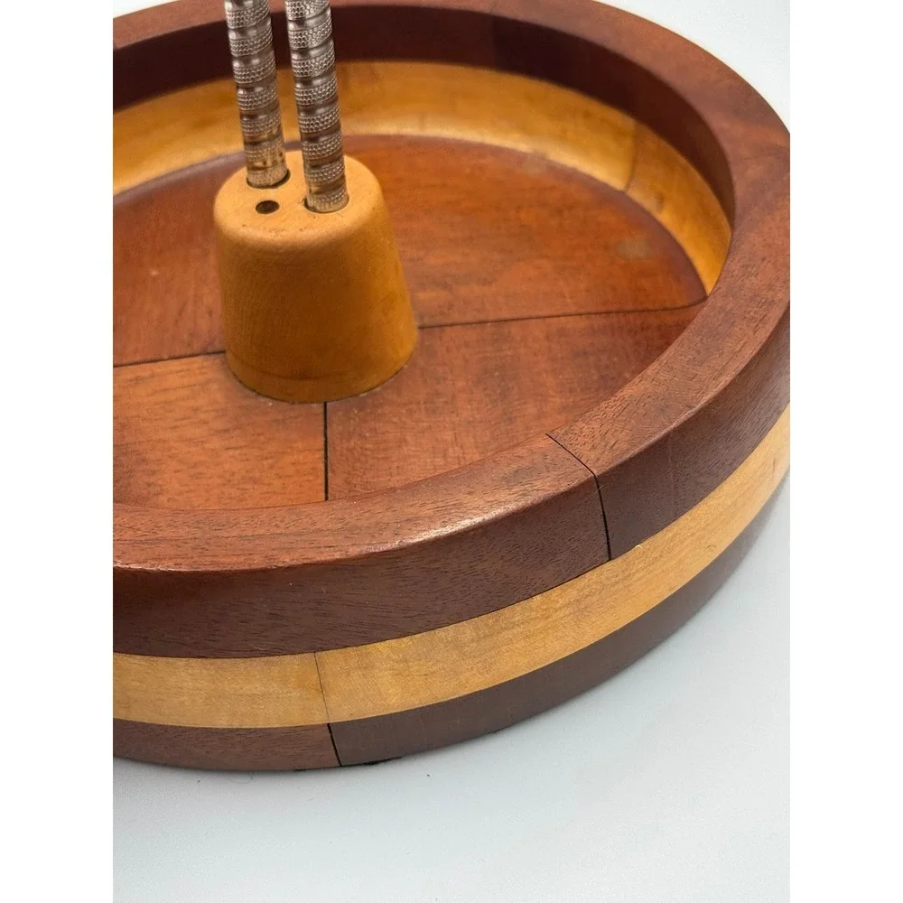 Vintage Two Tone Wood Nut Bowl with Center‎ Nutcracker Holder Mid Century Modern